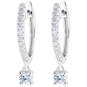 Boucles d'oreilles Créoles semi-pavées Fraîcheur - Petite Pampille - or blanc 9 carats et diamants