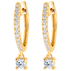 Boucles d'oreilles Créoles semi-pavées Fraîcheur - Petite Pampille - or jaune 9 carats et diamants