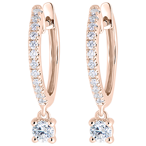 Boucles d'oreilles Créoles semi-pavées Fraîcheur - Petite Pampille - or rose 9 carats et diamants