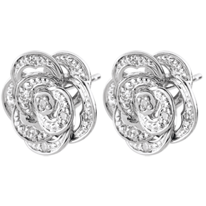 Boucles d'oreilles Éclosion - Rose Dentelle - or blanc 9 carats et diamants