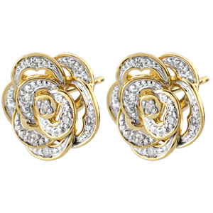 Boucles d'oreilles Éclosion - Rose Dentelle - or blanc, or jaune 9 carats et diamants