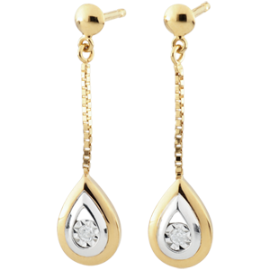 Boucles d'oreilles Larmes d'antilope - pendantes or blanc et or jaune 9 carats