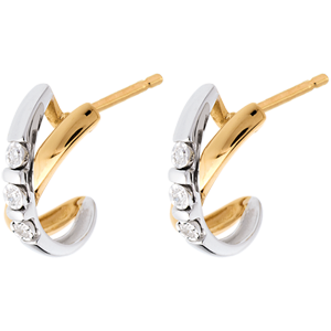 Boucles d'oreilles trilogie cerceau - 6 diamants - or blanc et or jaune 18 carats