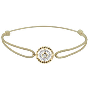 Bracciale Fior di Sale - Cerchio - Oro giallo - 9 carati _ Diamanti - Cordoncino marrone