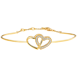 Braccialetto Rigido Prezioso Segreto - Cuori Innamorati - oro giallo 9 carati e diamanti