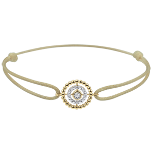 Bracelet Fleur de Sel - cercle - or jaune 9 carats - cordon beige
