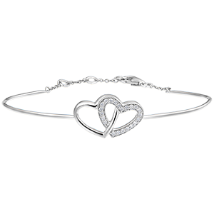 Bracelet Jonc Précieux Secret - Cœurs Amoureux - or blanc 18 carats et diamants