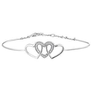 Bracelet Jonc Précieux Secret - Cœurs Entrelacés - or blanc 9 carats et diamants