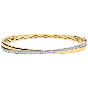 Bransoletka Saturn w kształcie koła podwójna - diamenty - złoto białe i złoto żółte 9-karatowe
