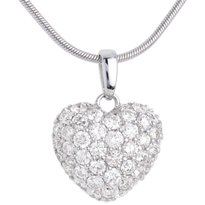 Naszyjnik Serce z białego złota 18-karatowego wysadzany diamentami i kółko (duży model) - 1,04 karata - 50 diamentów