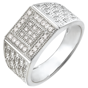 Ring Chiaroscuro - Gewoven Zegelring - 18 karaat witgoud en diamanten