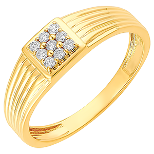 Anello Chiaroscuro - Chevalière Pavé oro giallo 18 carati e diamanti