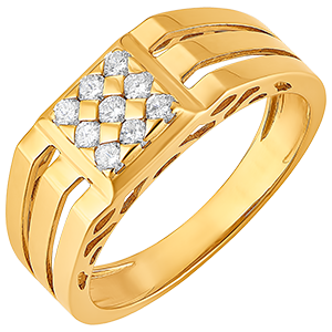 Ring Chiaroscuro - Gesneden Pavé Zegelring - 18 karaat geelgoud en diamanten