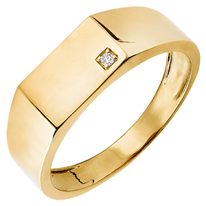 Ring Chiaroscuro - Zegelring Hector - 18 karaat geelgoud en diamant