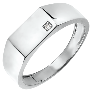 Ring Chiaroscuro - Zegelring Hector - 18 karaat witgoud en diamant