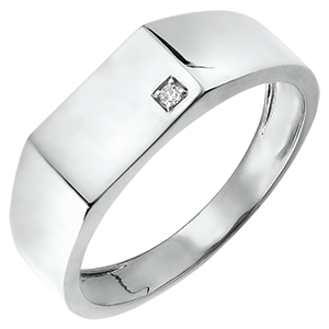 Ring Chiaroscuro - Zegelring Hector - 9 karaat witgoud en diamant