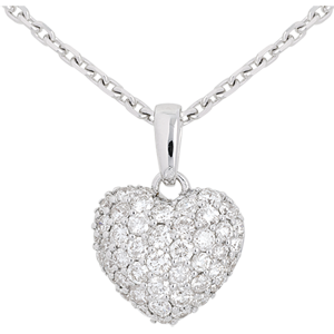 Ciondolo cuore pavé di diamanti - Oro bianco - 18 carati - 50 Diamanti - 0.67 carati 