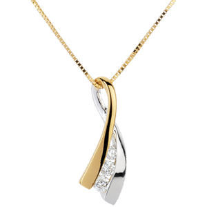 Ciondolo Nodo Illusione - Oro bianco e Oro giallo - 18 carati - 3 Diamanti - 0.16 carati