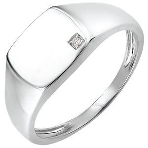 Bague Clair Obscur - Chevalière Énée - or blanc 9 carats et diamant