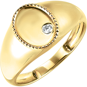 Ligth & Dark Ring– Auguste Signet Ring - 9 carat yellow gold and diamond