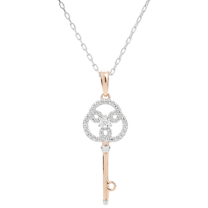 Colgante - Llave de la Eternidad - oro rosa y blanco - diamantes y cadena de oro blanco