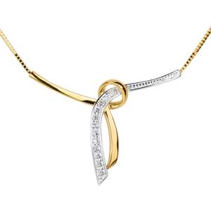 Colier Liană pavat - 3 diamante - aur alb şi aur galben de 18K