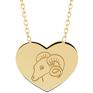 Colier medalion inimă gravat - Aries - aur galben de 9 carate - Colecția Zodiac Yours - Edenly Yours