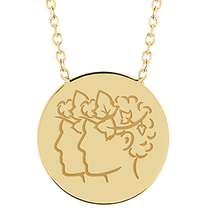Colier medalion rotund gravat - Gemini - aur galben de 9 carate - Colecția Zodiac Yours - Edenly Yours
