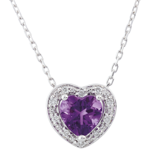 Collana Cuore Incantato - Oro bianco - 18 carati - 10 Diamanti - Ametista - 0.75 carati