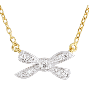 Collana Fiocco dell'eden Oro bianco e Oro giallo - 18 carati - 5 Diamanti