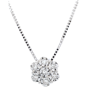 Collana Freschezza - Fiore di Fiocco - Oro bianco - 9 carati - 7 Diamanti