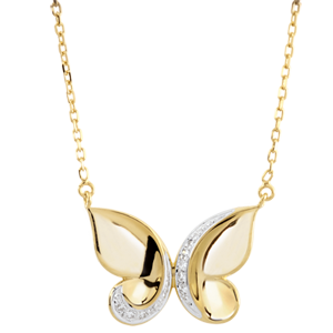 Collana Passeggiata Immaginaria - Farfalla a cascata - Oro giallo e Oro bianco - 9 carati - Diamanti