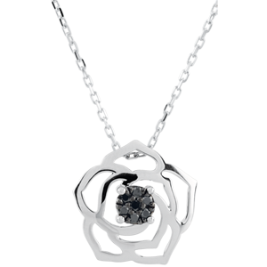Collana Sboccio - Rosa Assoluta - Oro bianco - 18 carati - Diamanti neri