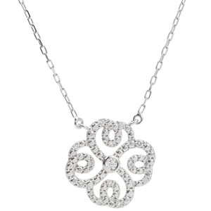 Collier Destinée- Trèfle Arabesque - or blanc 9 carats et diamants