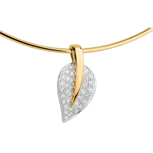 Collier pendentif Feuille de vie - or blanc et or jaune 18 carats