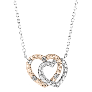 Collier Précieux Secret - Cœur Complices - or blanc et or rose 9 carats et diamants 