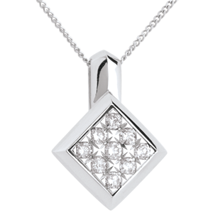 Checkerboard necklace white gold paved - 0.25 carat