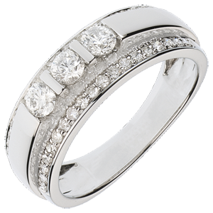 Bague Féérie - Trilogie demi-pavée - 0.77 carat - 57 diamants - or blanc 18 carats