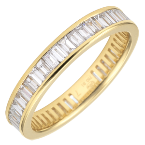 Weddingring yellow gold paved - rail setting - 1.22 carat - baguette diamonds - Complete Round