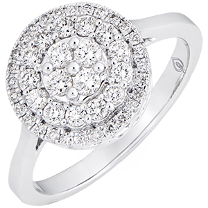 Bague de fiançailles Destinée - Double halo - Or blanc 18 carats et diamants