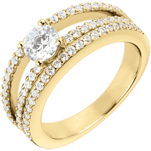 Anello di fidanzamento Destino - Duchessa - oro giallo - diamante centrale 0.5 carati - 67 diamanti