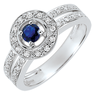 Anello di Fidanzamento Destino - Lady - Zaffiro 0.2 carati e Diamanti - Oro bianco 18 carati