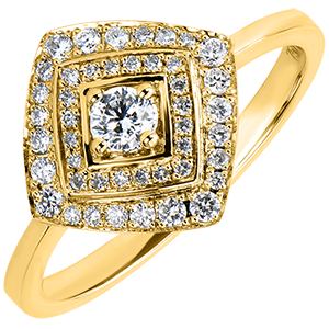 Anello di Fidanzamento Destino - Doppio Halo Geometrico - oro giallo 18 carati e diamanti