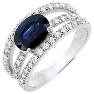 Anello di Fidanzamento Destino - Duchessa Variazione - Zaffiro 1.7 carati e Diamanti- Oro bianco 18 carati