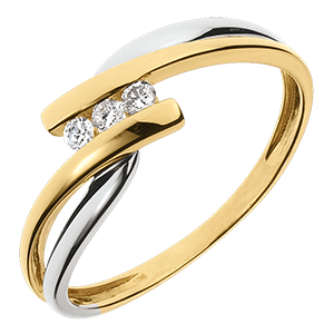 Pierścionek Drogocenne Gniazdo z trzema diamentami - Tango - diament 0,07 karata - złoto białe i złoto żółte 9-karatowe