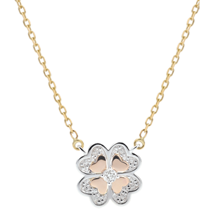 Collier Éclosion - Trèfle Étincelant - 3 ors et diamants - trois ors 9 carats