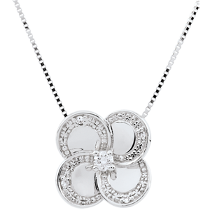 Collar Eclosión - Trébol Blanco - oro blanco 9 quilates y diamantes
