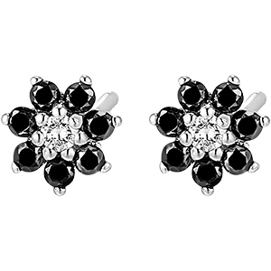 Boucles d'oreilles Eclosion - Marguerite de nuit - or blanc 18 carats et diamants noirs