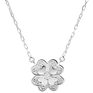 Collar Eclosión - Trébol Deslumbrante - oro blanco 9 quilates y diamantes - 