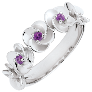 Ring Eclosion - Roses Crown - white gold and amethysts - 9 carats